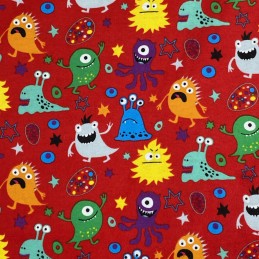 100% Brushed Cotton Monsters Kids Winceyette Flannel Fabric R.E.D Textiles Red 3035013