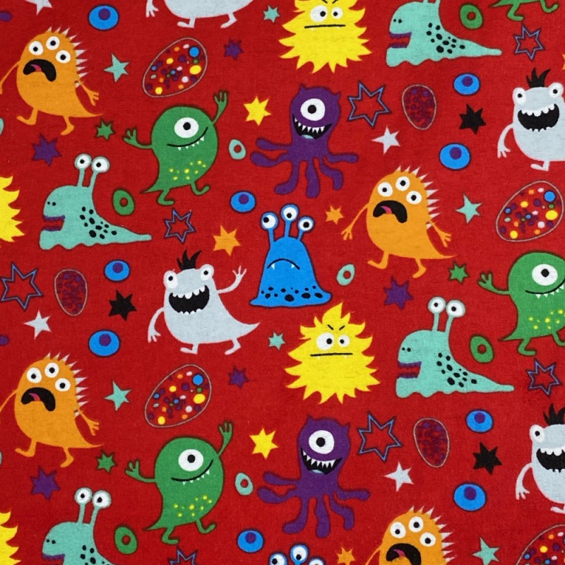 100% Brushed Cotton Monsters Kids Winceyette Flannel Fabric R.E.D Textiles