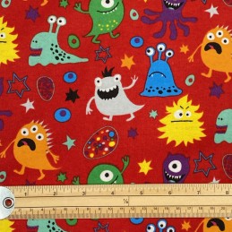 100% Brushed Cotton Monsters Kids Winceyette Flannel Fabric R.E.D Textiles Red 3035013