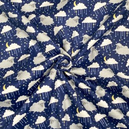 100% Brushed Cotton Counting Sheep Winceyette Flannel Fabric R.E.D Textiles Navy 303503