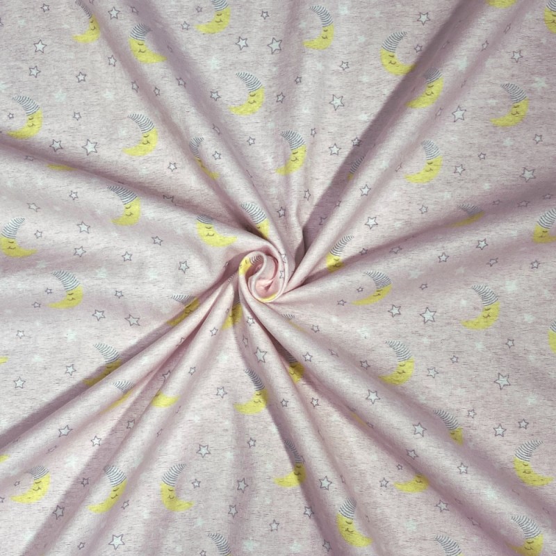 100 Brushed Cotton Sleepy Moon & Stars Winceyette Flannel Fabric R.E.D