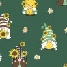 Polycotton Fabric Spring Gonks Garden Gnomes Sunflower Daisy Floral Flower