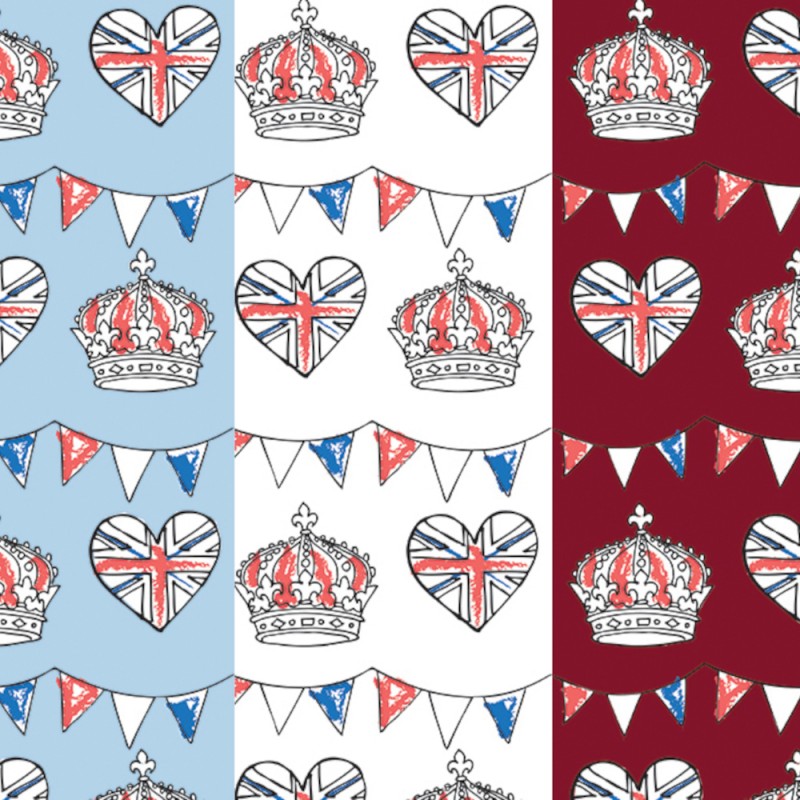 Polycotton Fabric British Party Kings Coronation Royal Crown Union Jack