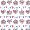 Polycotton Fabric British Party Kings Coronation Royal Crown Union Jack Hearts