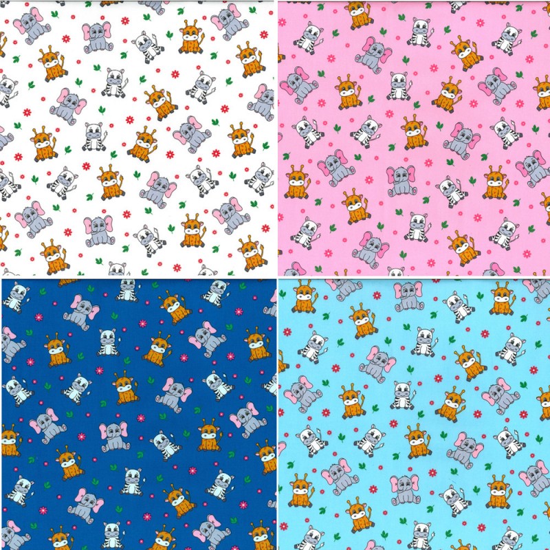 100% Cotton Poplin Fabric Rose & Hubble Baby Zoo Animals Safari