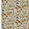 100% Cotton Fabric 3 Wishes Birds and Wreaths Autumn Bird Houses Leaf Floral