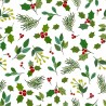 100% Cotton Rose and Hubble Christmas Holly Plants Leaves 135cm Wide