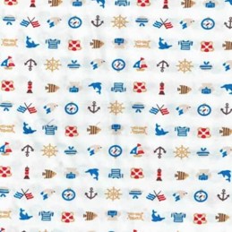 Ships Sailors Dolphins Sea Helm Boat Lighthouse Fish Compass 100% Cotton Fabric