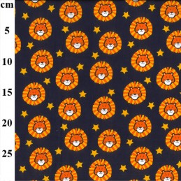Navy Polycotton Fabric King of the Jungle Lion Mane Star Animal Pride