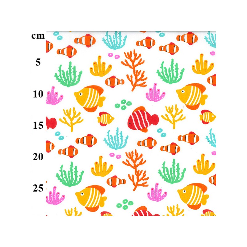 Polycotton Fabric Under The Sea Fish Coral Ocean Bubbles Clown Fish
