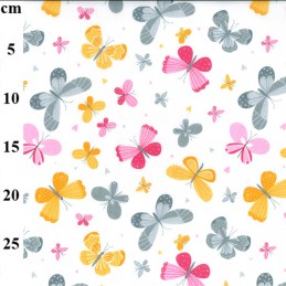 White Polycotton Fabric Butterflies Insect Bug Butterfly Moth Hearts