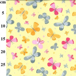 Yellow Polycotton Fabric Butterflies Insect Bug Butterfly Moth Hearts