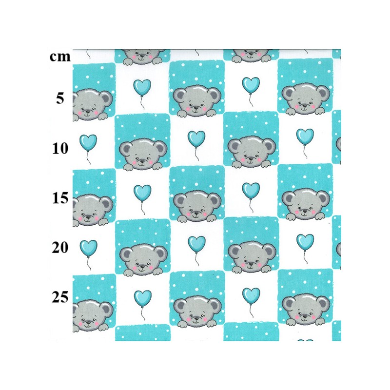 Polycotton Fabric Teddy Bear Checkered Hearts Balloon Valentine Love