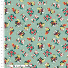 100% Cotton Fabric Minions Christmas Cookies Trap Merry Xmas Festive Stars 3261 02