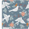 100% Cotton Fabric Christmas Birds Turtle Doves Pinecones Festive Berries Holly