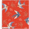 100% Cotton Fabric Christmas Birds Festive Swallows Mistletoe Berries Snow