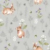 100% Cotton Fabric Nutex Woodland Rabbits Bunny Bunnies Wild Flower Floral Acorn