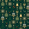 100% Cotton Fabric Contemporary Christmas Bells Holly Baubles Floral Metallic