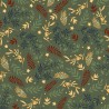 100% Cotton Fabric Contemporary Christmas Branches Leaf Leaves Floral Metallic