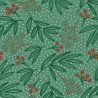 Polycotton Fabric Mistletoe Snow Leaf Leaves Berry Christmas Festive