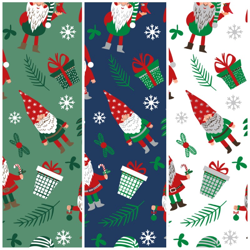 Polycotton Fabric Gifts & Gonks Gnome Presents Snow Christmas Festive