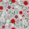 Polycotton Fabric Festive Poinsettia Mistletoe Holly Flower Floral Christmas