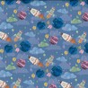 PU Face Polyester Back Waterproof Printed Fabric Rockets Planets 138cm Wide