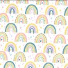 PU Face Polyester Back Waterproof Printed Fabric Rainbow Parade Heart 138cm Wide