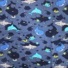 Digitally Printed Cotton Jersey Fabric Sea Life Shadows Shark Whale Dolphin Fish