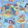 (REMNANT) 100% Cotton Fabric Nutex Mermaids Coral Underwater Scene 96cm x 112cm