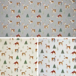 Cotton Panama Digital Fabric Christmas Winter Deers Festive Scarf Deer Bunny