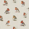 Cotton Rich Linen Look Fabric Digital Watercolour Robin Bird Animal 140cm Wide