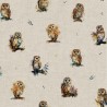 Cotton Rich Linen Look Fabric Digital Watercolour Owl Owls Bird Birds 140cm Wide