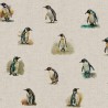 Cotton Rich Linen Look Fabric Digital Watercolour Penguin Bird Birds 140cm Wide