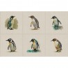 Cotton Rich Linen Look Fabric Digital Watercolour Penguin Bird Birds Panel