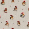 Cotton Rich Linen Look Fabric Digital Christmas Robins Santa Hat Bird 140cm Wide