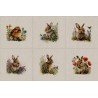 Cotton Rich Linen Look Fabric Digital Floral Bunnies Bunny Rabbit Panel