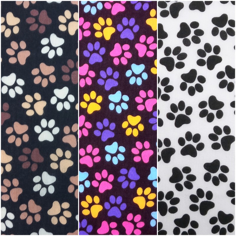 Polycotton Fabric Small 25mm Paw Prints Dog Doggy Puppy Paws 112cm Wide