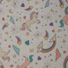 Cotton Linen Look Fabric Magical Unicorn Rainbow Star Upholstery 140cm Wide