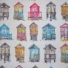 SALE 100% Cotton Canvas Fabric Multicolour Beach Huts Seaside Nautical Upholstery 140cm Wide