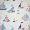 SALE Cotton Linen Look Fabric Sailing Boat Buoy Seagull Nautical Half Panama