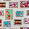 SALE PVC Tablecloth Macaron Confectionery Macaroons Dessert Collage Print Craft Fabric 140cm Wide