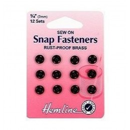 Hemline Sew On Snap Fasteners: Black 7mm
