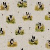 Cotton Rich Linen Look Fabric Border Collie Dog Floral Field Upholstery