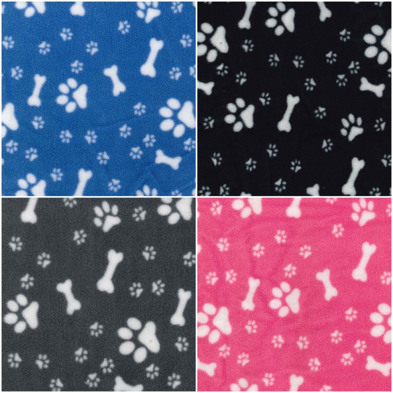 Polar Fleece Anti Pil Fabric Dog Paw Prints & Bones Puppy Puppies P...