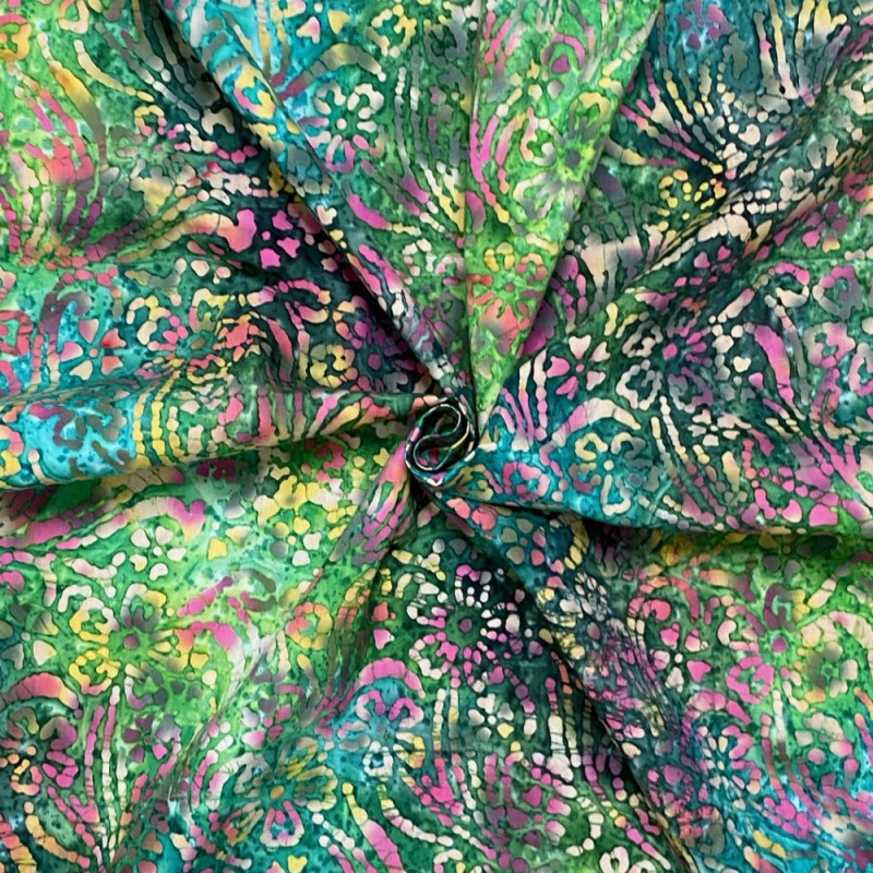 100% Cotton Batik Fabric John Louden Flower Floral Petals Sage Court ...