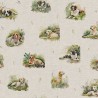 Cotton Rich Linen Look Fabric Digital Watercolour Garden Dogs Puppies 140cm Wide