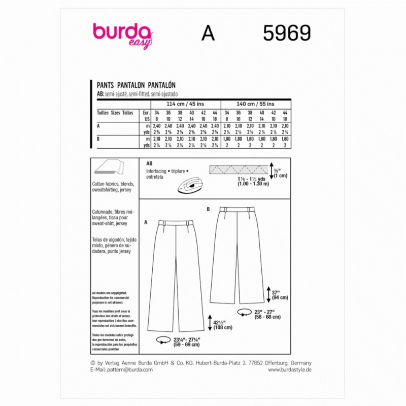 Burda Style Sewing Pattern 5969 Misses’ Pull-On Wide and Straight Leg ...