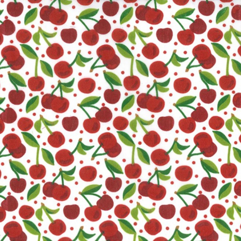 Polycotton Fabric Cherry Polka Dot Spot Cherries Fruit Berry on Ivory