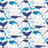100% Cotton Printed Fabric Whale Hello There Narwhals Sea Underwater 112cm Wide